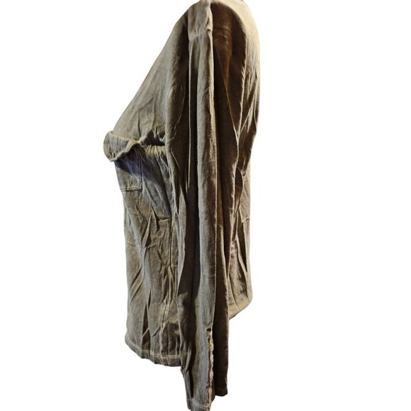 Nevada Khaki Scooped Neck Bralette Long Sleeve Button-up Tee Cottage core vibe - Picture 2 of 3